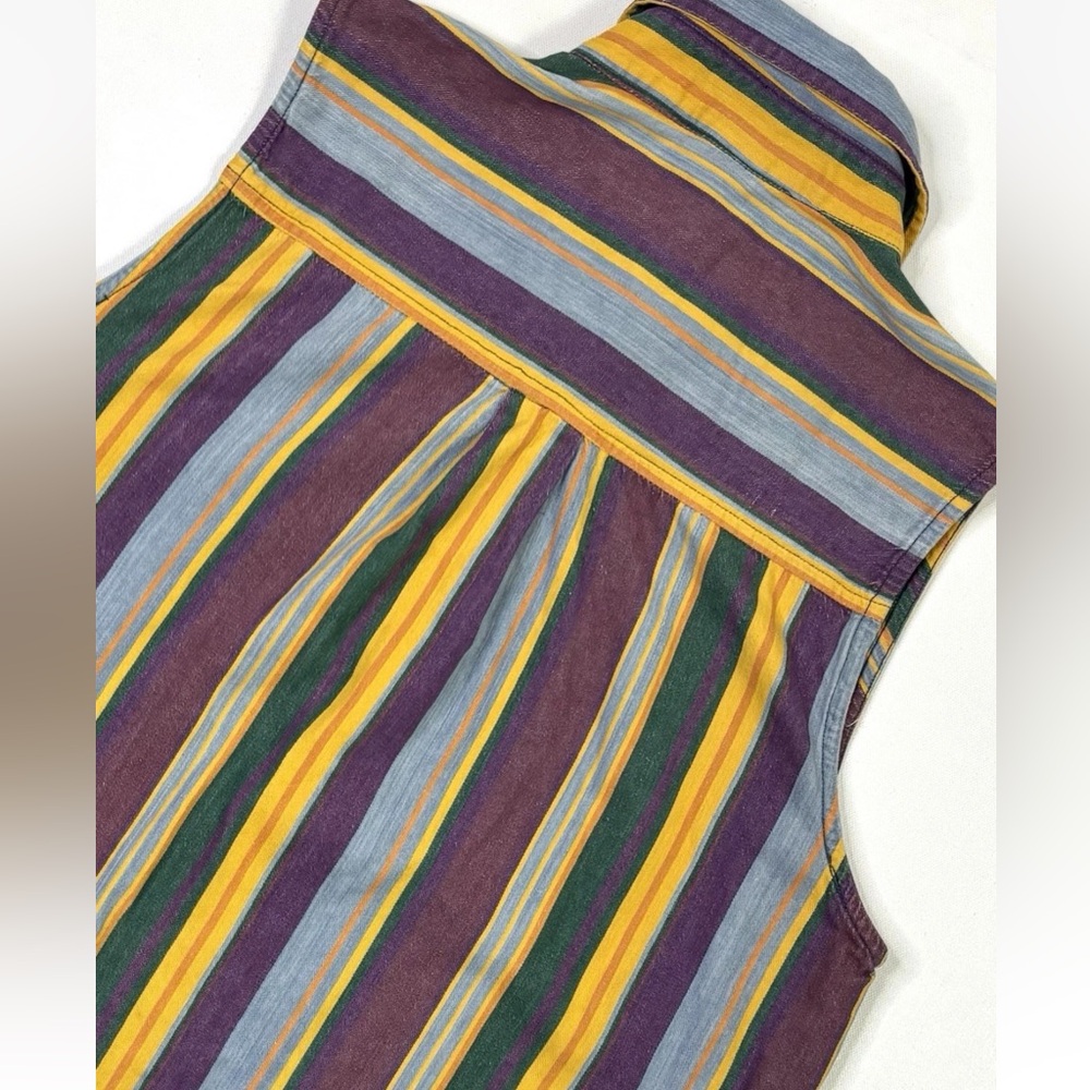 Vintage Kikomo Sleeveless Shirt Women’s Large Button Up Striped Purple Orange - Picture 8 of 8